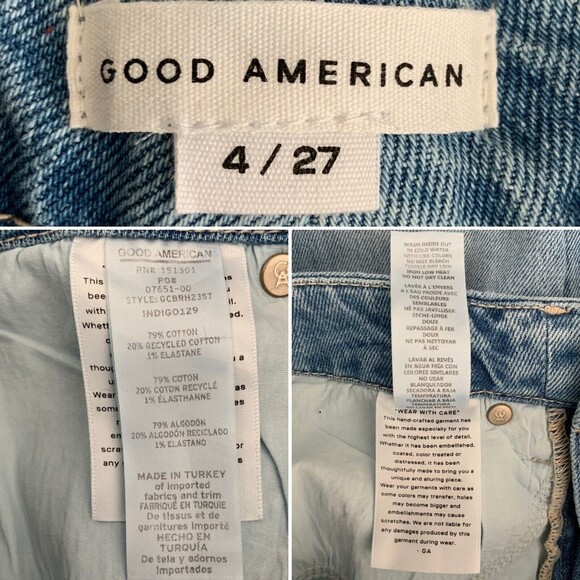Good American Jeans Size 4 Blue Indigo129 Distressed Busted Knee Bootcut - Picture 4 of 12